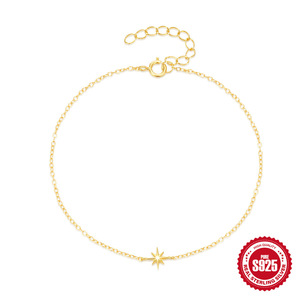 Nuovo Bracciale da Donna JOYE in <span class=keywords><strong>Argento</strong></span> Sterling <span class=keywords><strong>925</strong></span> con Stella a Otto Punte Liscia e Placcatura in Oro Vero, Stile Minimalista Elegante INS - Product Image 6
