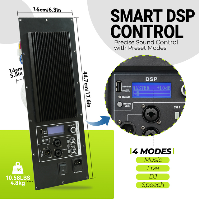 RQSONIC APD 450W Power Class H Amplifier Board Bi-amp 15 Inch Active Speaker Power Amplifier Module with DSP