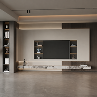 Meuble TV mural de luxe sur mesure, centre de divertissement, meuble TV flottant mural, console multimédia avec étagères de rangement et de présentation