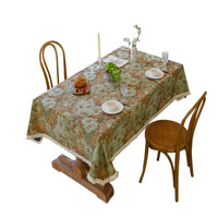 Nappe de table haut de gamme en coton et lin de style américain, motif floral inspiré de la peinture à l'huile, jacquard teint en fil, couleur café