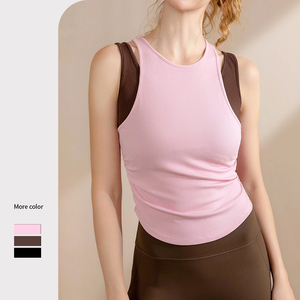Chaleco sin mangas personalizado versión delgada tipo falso dos piezas cintura pliegue diseño Fitness ejercicio Yoga <span class=keywords><strong>camiseta</strong></span> sin mangas para <span class=keywords><strong>mujer</strong></span> - Product Image 1