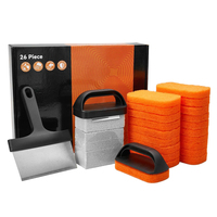 Kit de nettoyage pour plancha 15 pièces, accessoires pour gril à surface plate, ensemble d'outils de nettoyage, brique de nettoyage, grattoir