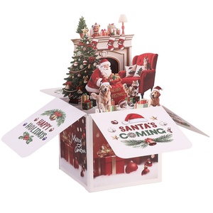 Christmas 3D Pop-Up Box Cat Dog Sculpture for Family Parties Santa Claus Fireplace Greeting Card Perfect Gift for Any Occasion