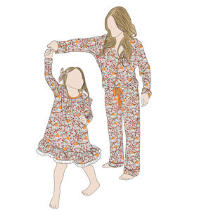 Nueva llegada personalizada de manga larga con estampado personalizado mamá y yo Casual fiesta familia juego trajes niñas vestido de noche mamá Pijamas - Product Image 2