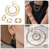 Ensemble de bijoux de luxe en zircon, collier, bracelet, bague, boucles d'oreilles, acier inoxydable, plaqué or 18 carats, Dubai, cadeau, bijoux tendance