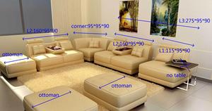 Sofá Seccional de Cuero de Lujo con Otomana y Bandeja Integrada, Tapizado con Botones, para Sala de Estar/Apartamento/Condominio/Oficina/Hotel - Product Image 6