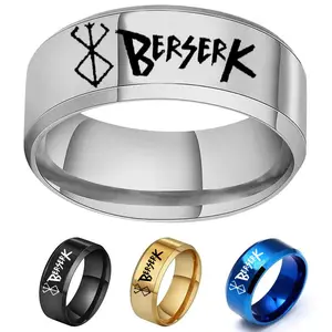 Anime Peripheral Berserk Ring Commemorative Fashion Simple 4 Colors Cool Laser Stainless Steel Ring Men's Gift