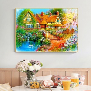 SONGWOO English Country Cottage Garden Swan <strong>Pond</strong> <strong>Painting</strong> Kit DIY Landscape Diamond <strong>Painting</strong> - Product Image 3