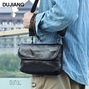 Dujiang Men's Genuine Leather Crossbody <b>Bag</b> Black Solid Color Fashionable Everyday Use Spring 2023 - Product Image 1
