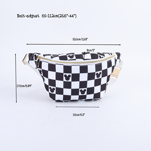 กระเป๋าคาดเอวแฟชั่นไนลอนแบบยูนิเซ็กส์ รุ่นจัมโบ้ ลายตารางขาวดำ พิมพ์ลายทั้งใบ ปิดซิป กันน้ำ พกพาสะดวก - Product Image 2