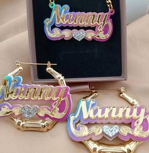 YBcustom catena di gioielli in acciaio inox arcobaleno bambù acrilico nome <span class=keywords><strong>personalizzato</strong></span> orecchini a cerchio <span class=keywords><strong>regalo</strong></span> per le donne bambini ragazze - Product Image 1