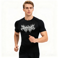 Camiseta deportiva de secado rápido de poliéster elástico para hombre con logotipo personalizado, camiseta de compresión transpirable informal, cuello redondo, manga corta