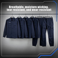 Ensemble uniforme de travail personnalisé bleu marine en gros : chemise à manches longues et pantalon cargo à revers élastiques pour le personnel de sécurité