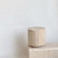 Coton-tige cosmétique en pierre à trou de marbre naturel, boîte de rangement pour petit réservoir avec couvercle (travertin jaune)