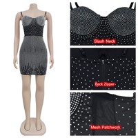 Nouvelle robe mini de luxe en strass pour femme, sans manches, en maille transparente, robe moulante, robe crayon pour soirée d'été