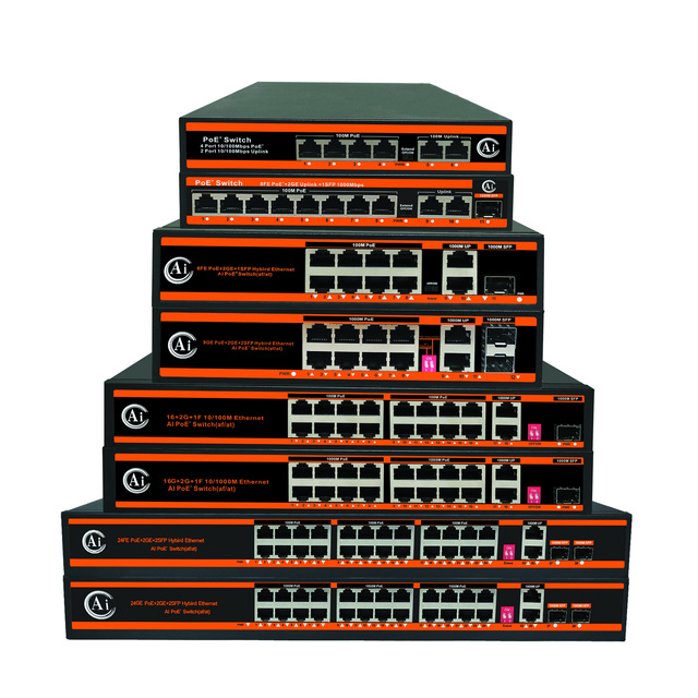 OEM/ODM 6 Port 10/100Mbps PoE Unmanaged Switch 48V Ethernet IEEE802.3af/at 2 Uplink 1.2Gbps 250 Meter VLAN Support