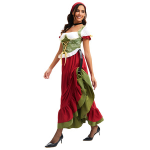 Women's Oktoberfest Costume Set <b>Red</b> Green Dirndl Dress With Headpiece Adult Performance Wear - Product Image 5