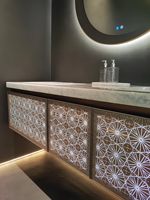 Meuble-lavabo de salle de bain contemporain élégant de style antique français avec miroir LED flottant et double vasque