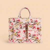 Sac fourre-tout en toile à soufflets motif floral, structure 3D, sac à main vintage à fleurs pour femme, personnalisable en gros