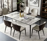 Table à manger et chaise en pierre frittée de style nordique pour usage domestique Table à manger rectangulaire brillante de luxe minimaliste moderne
