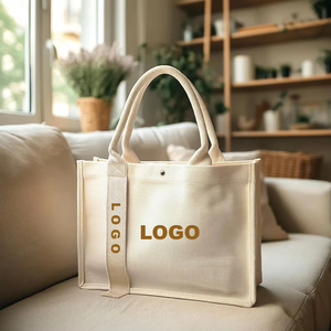 Bolsa de Mano de Lona de Algodón con Asas de Cinta de Algodón y Logotipo Personalizado para Mujer, Impresa con Serigrafía, para Compras - Product Image 3