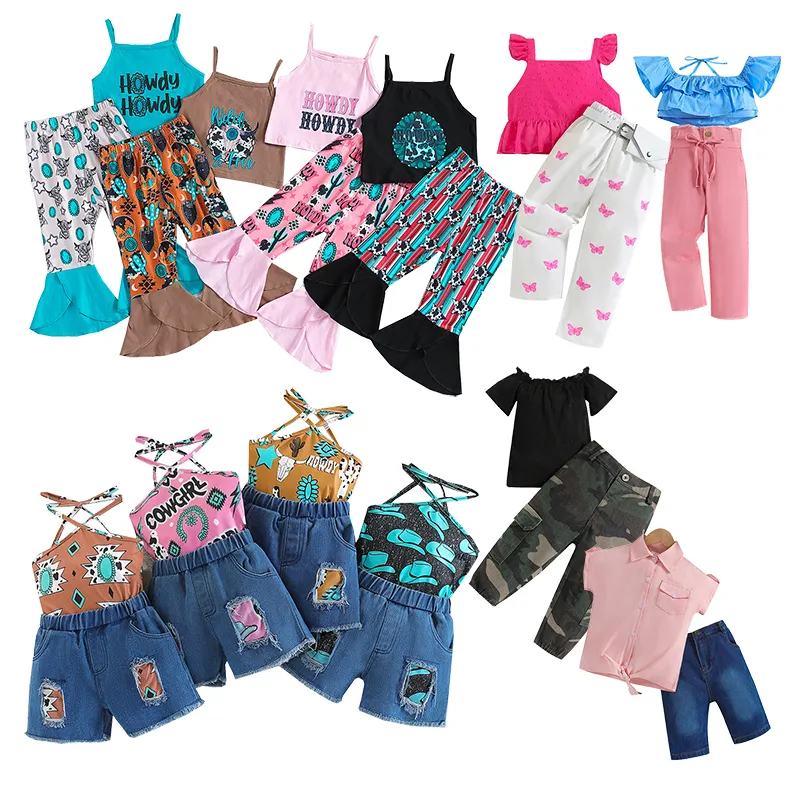 Wholesale RTS Summer Two pieces clothes sets Lovely Style matching outfits Toddler girls outwear sets