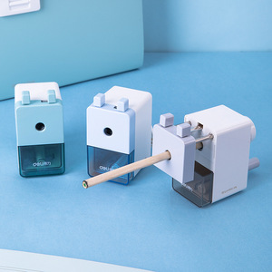 Deli Pencil Sharpener Manual Hand Crank For Student Elementary School Art Use Blue Green Pink Plastic Geometric Design - Product Image 3