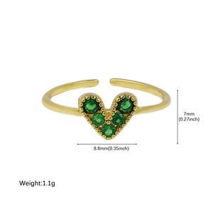 Anillo abierto en forma de corazón de latón chapado en oro de 18 quilates Europeo Americano con regalo de vacaciones de circón para <span class=keywords><strong>mujer</strong></span> - Product Image 5