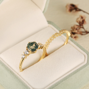 Anello Originale Personalizzato di Lusso Placcato Oro con Agata Muschiata Taglio Brillante Rotondo in Argento <span class=keywords><strong>Sterling</strong></span> 925 Set per Coppia - Product Image 2