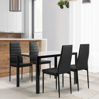 Bens — ensemble de 5 pièces de Table à manger avec 4 sièges en cuir, table et chaises en verre noir