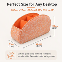 Boîte de rangement de bureau en cuir PU orange avec télécommande, plusieurs compartiments pour stylos, pinceaux de maquillage, rouge à lèvres, lunettes
