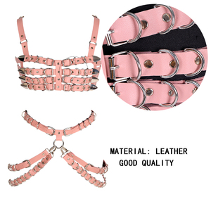 Traje de baile de escenario, lencería de bondage, corsé ajustable burlesco, cinturón de ropa interior de cuero negro, rosa y blanco - Product Image 5