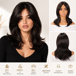 Perruque synthétique haute température pour <span class=keywords><strong>femme</strong></span>, brun chocolat foncé, <span class=keywords><strong>coupe</strong></span> bob dégradé avec <span class=keywords><strong>frange</strong></span> latérale, résistante à la chaleur, effet naturel - Product Image 1