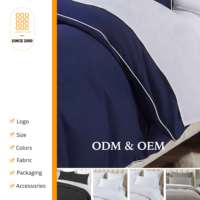 Parure de lit en microfibre brossée bleu marine 1800, facile d'entretien, avec passepoil blanc décoratif et housse de couette à fermeture éclair – Vente en gros