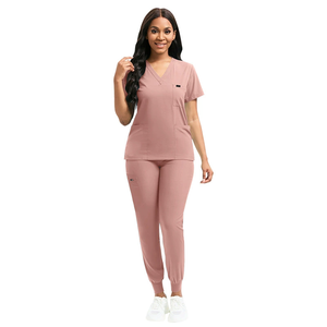 Conjuntos de Uniformes Médicos Unisex, Top de Manga Corta con Cuello en V y Bolsillos, Pantalones con Cordón, Uniformes de Hospital, Tejido de Algodón, Poliéster y Elastano - Product Image 4
