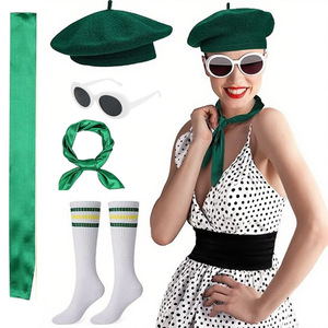 Accessoires de vêtements pour femmes fille <span class=keywords><strong>écharpe</strong></span> <span class=keywords><strong>béret</strong></span> chapeau lunettes de soleil <span class=keywords><strong>ensemble</strong></span> français rétro scène Performance fête décoration bérets ensembles - Product Image 1