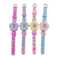 Montre-bracelet luxueuse à motif floral 3D, papillon, dessin animé, bracelet en silicone charmant, affichage par aiguille, montre pour fille