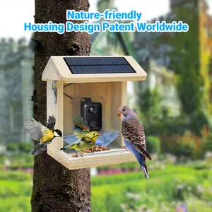 2024 Upgraded Wood Waterproof Solar Panel Smart AI Bird Feeder Bird Species Recognition Pine Smart Bird Feeders With Camera