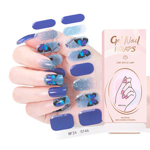 สติกเกอร์เจลเคลือบเล็บแบบกึ่งอบรูปผีเสื้อสีน้ำเงินกันน้ำเป็นมิตรกับสิ่งแวดล้อม16แถบผลิตภัณฑ์ทันสมัยที่มีชีวิตชีวา - Product Image 1