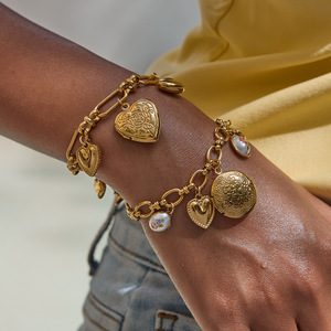 MW Trendy dolce fascino romantico <span class=keywords><strong>bracciale</strong></span> in acciaio inox <span class=keywords><strong>con</strong></span> accenti di perle, medaglione fotografico, <span class=keywords><strong>angelo</strong></span> e cuore amore Design a catenaccio - Product Image 4