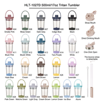 Gobelet minimaliste 500 ml/17 oz en Tritan sans BPA, anti-fuite, écologique, avec poignée de transport et paille Boba, idéal pour les étudiants et l'usage quotidien en extérieur