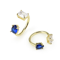 Bague ouverte en laiton plaqué or 14 carats de qualité supérieure avec double pierre pour mariages, saphir en forme de goutte d'eau et zircone carrée, éclat explosif