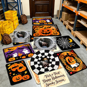 Alfombras de Halloween con diseño de esqueleto de demonio, alfombra personalizada, alfombras de Halloween con diseño de fantasma, alfombra redonda para sala de estar, alfombra con efecto de desvarío visual - Product Image 1