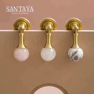 Santaya Brushed Brass Handles Kitchen Cabinet Pulls Bedroom Wardrobe Drawer <strong>Knobs</strong> Furniture Crystal Handle - Product Image 4