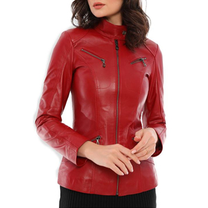 Nouvelle Veste en Cuir Rouge pour Femme 2026, Faite à la Main, Classique, en Véritable Peau de Mouton, Chaude et Douce - Product Image 1