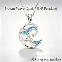Colgante de Plata de Ley 925 con Incrustaciones de Ópalo, Diseño de Ola Oceánica, Estilo Hawaiano, Hecho a Mano, para Mujer, Personalizado OEM ODM