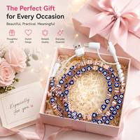 Câble de charge 4-en-1 en or rose avec perles, cordon de chargeur USB multi-prises Type C, perles œil bleu, cadeau