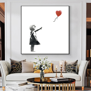 Poster di Banksy con Bambina e Palloncini Rossi Volanti, Quadri e Stampe su Tela, Dipinto a Olio per Arredamento Soggiorno - Product Image 4