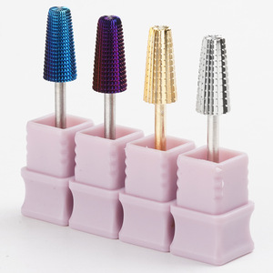 Kit de 5 embouts de ponceuse à ongles en carbure de tungstène, forme cylindrique conique large, avec base de sécurité, pour le retrait de vernis gel, outil de manucure - Product Image 1