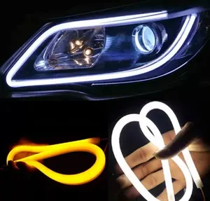 DRL 30cm 45cm 60cm gündüz farları akan LED Amber dönüş ışığı drl şerit araba farı led şerit ışık